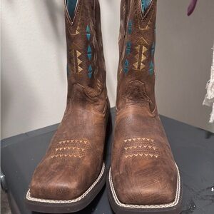 Ariat Brown Boots with Blue and Gold Details